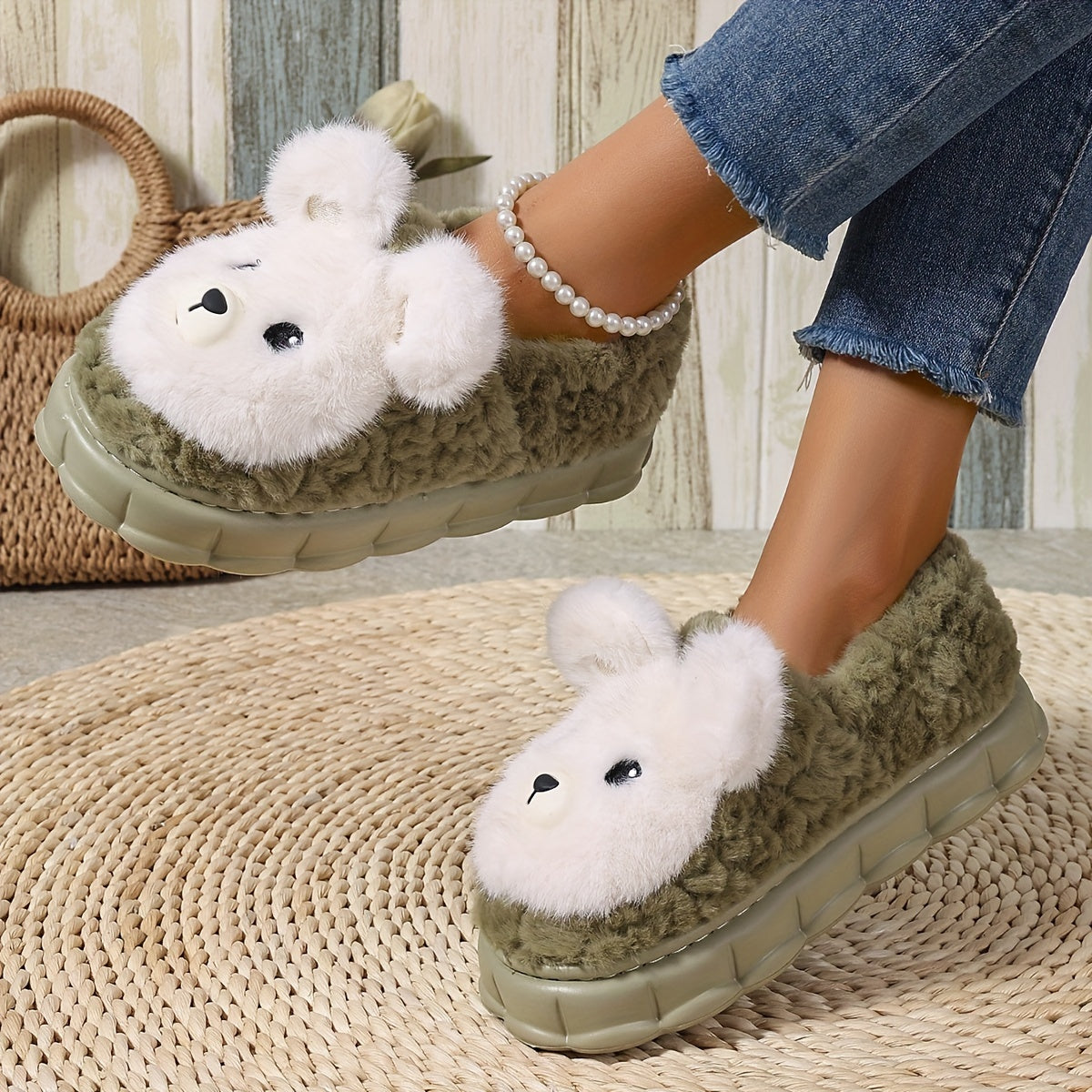 Women's Cartoon Plush Slippers with EVA Sole, Sweet Style Animal Print, All-Season Comfortable Home Slippers, Hand Washable Fabric Insole and Upper - For Women - Cozy & Cute - Perfect Gift for Birthday & Holidays